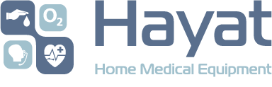 Hayat Home Medical Equipment logo with icons for sanitation, oxygen, hearing, and heart health