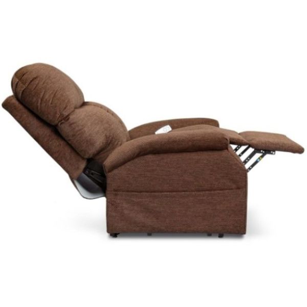 Brown power lift recliner fully extended