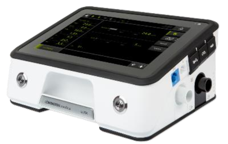 Compact LTV-style ventilator with a touchscreen display