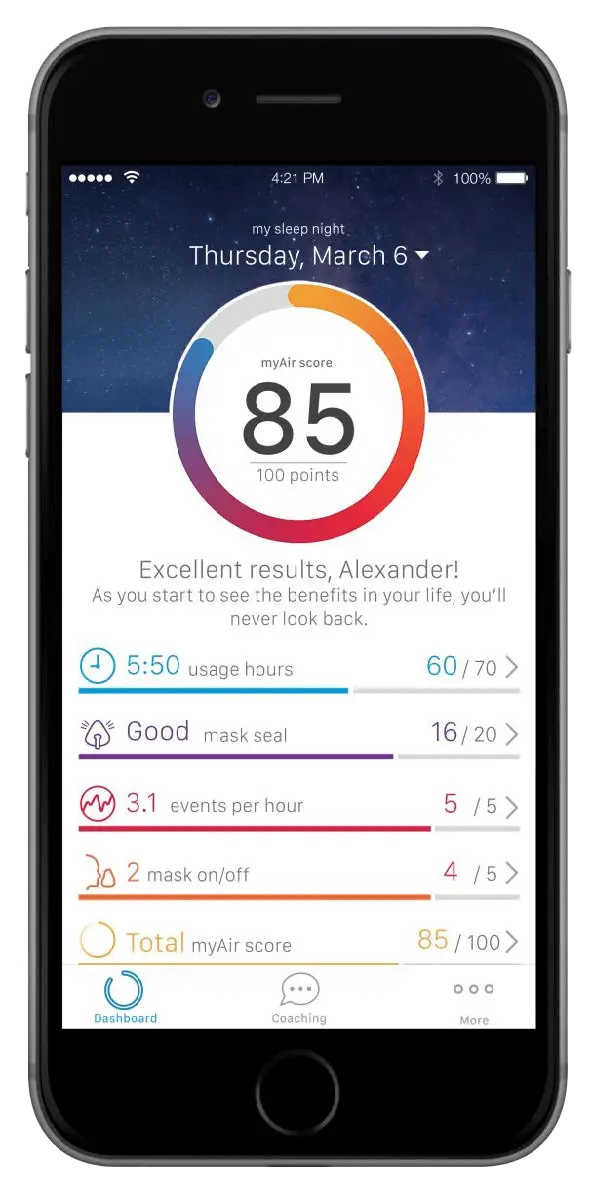 ResMed MyAir sleep data app dashboard