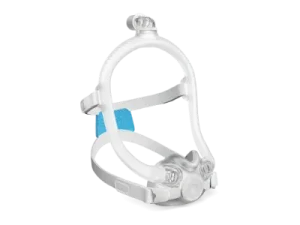 ResMed AirTouch F30i CPAP full-face mask on a black background, showing the soft memory foam cushion.