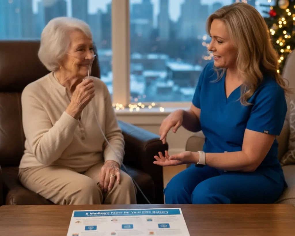 a medic helping an elderly understand all about Medicare POC coverage